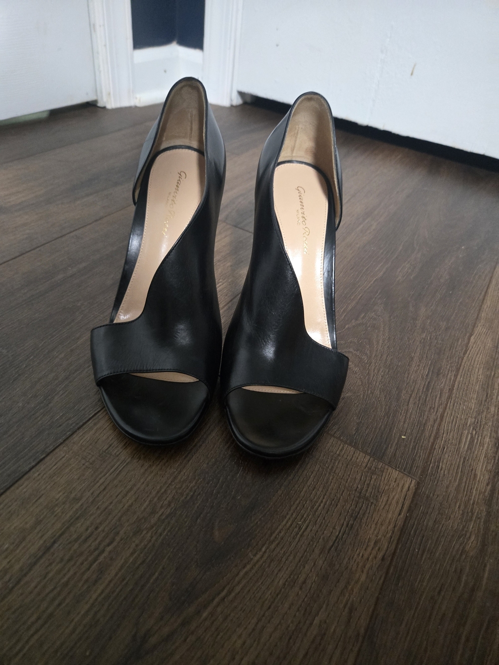 Gianvito Rossi Black Leather Open-Toe Stiletto Heels - Picture 3 of 5